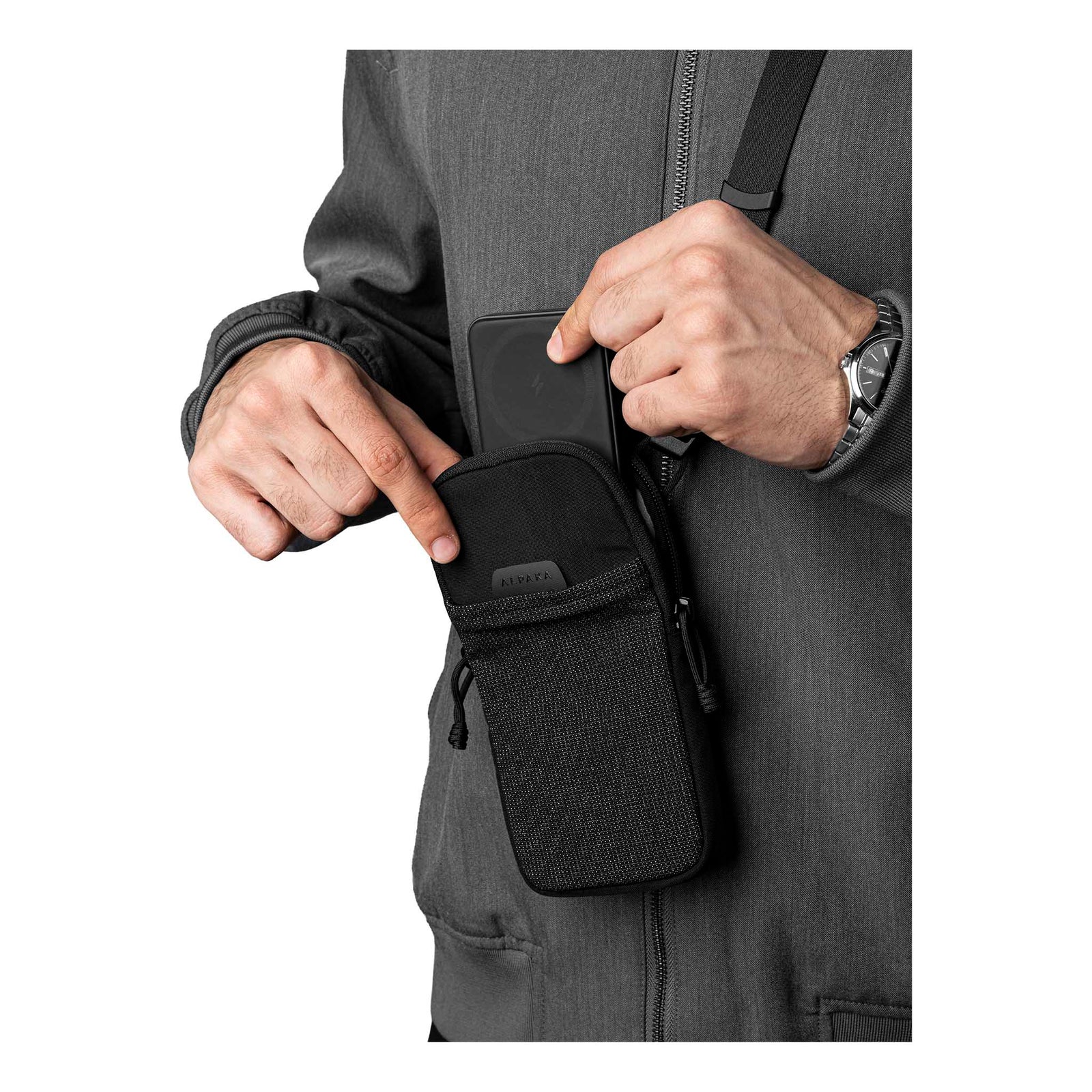 Modular Shoulder Pocket Slim Alpaka AD010920131 Phone Pockets Slim / Black | Axoflux 400D Washed Nylon