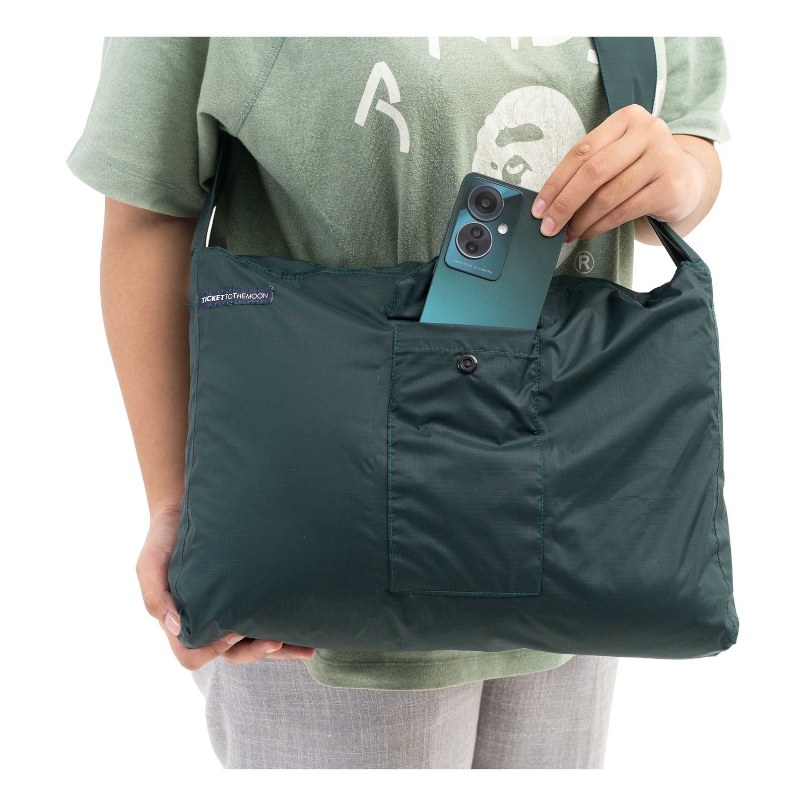 Zipper Bag | Water Resistant Ticket To The Moon TMEMZWR105 Tote Bags 10L / Green