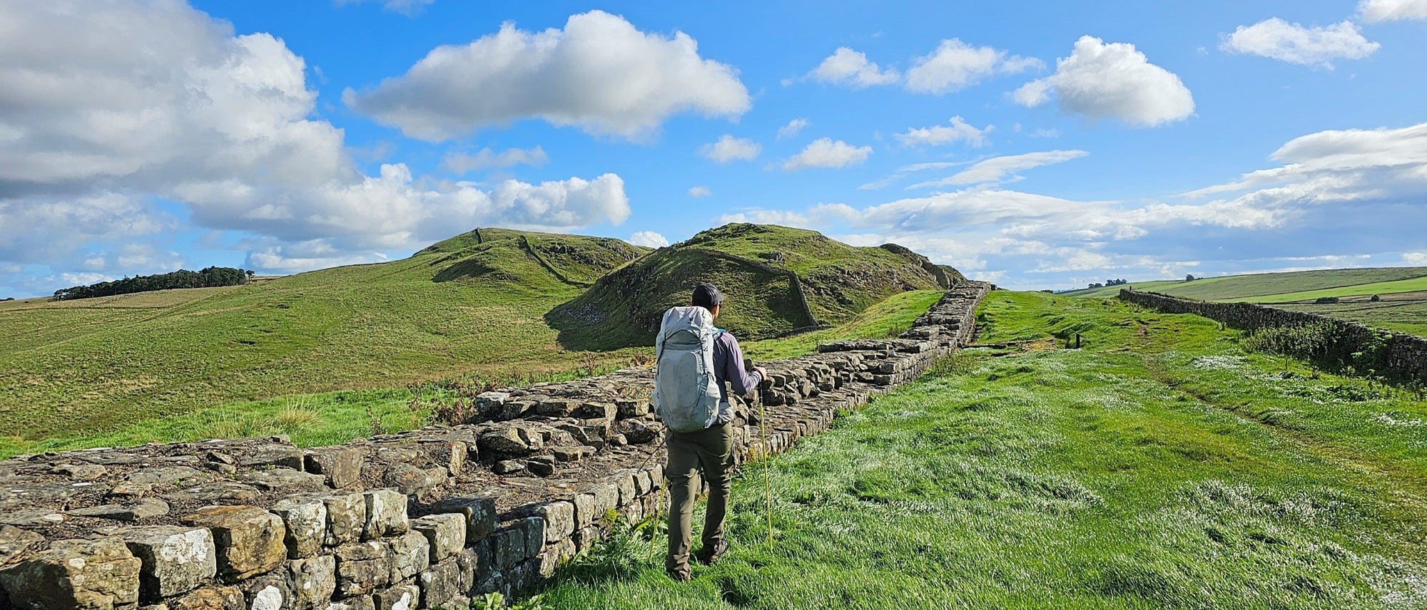 Walking alongside Hadrian’s Wall in Northumberland.
