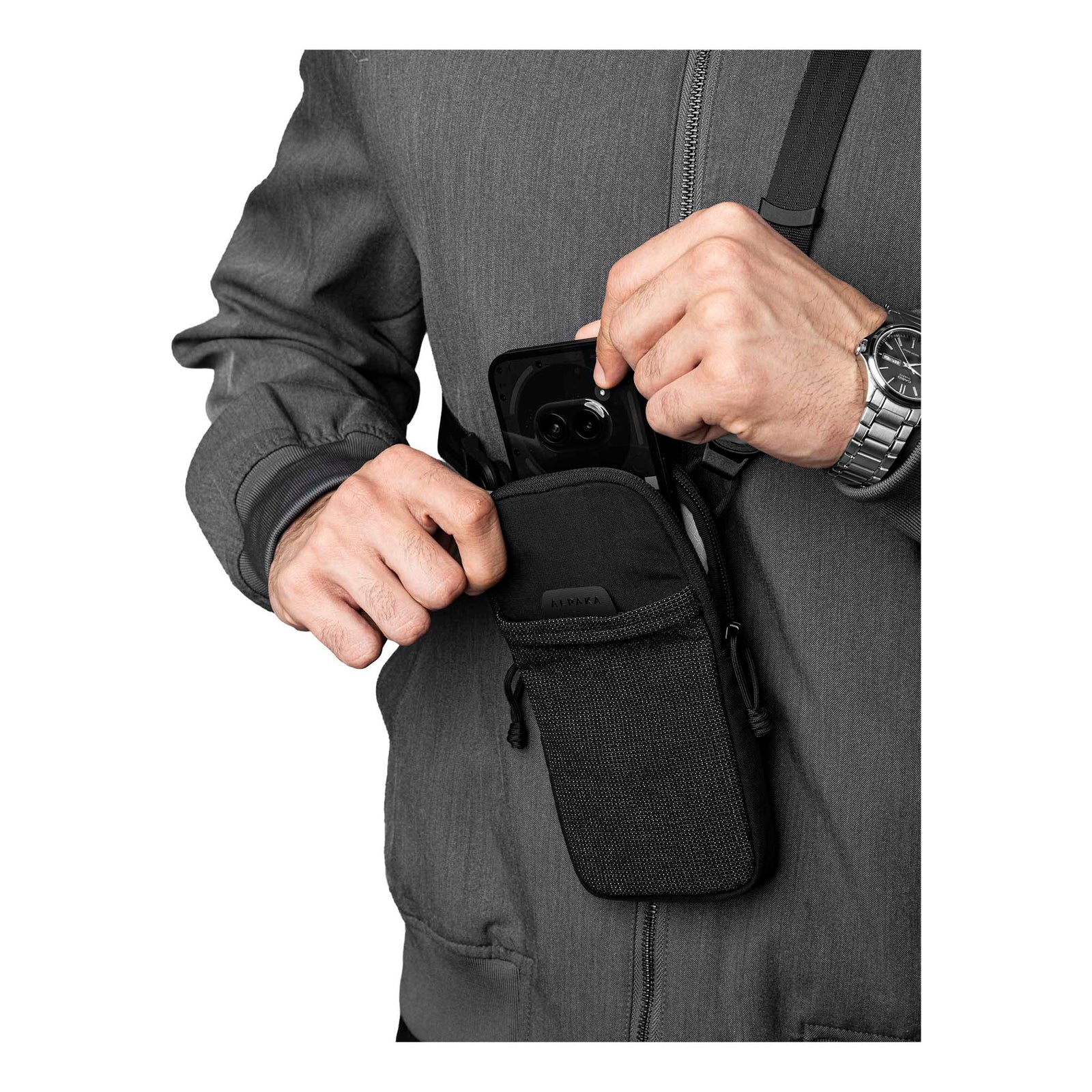 Modular Shoulder Pocket Slim Alpaka AD010920131 Phone Pockets Slim / Black | Axoflux 400D Washed Nylon
