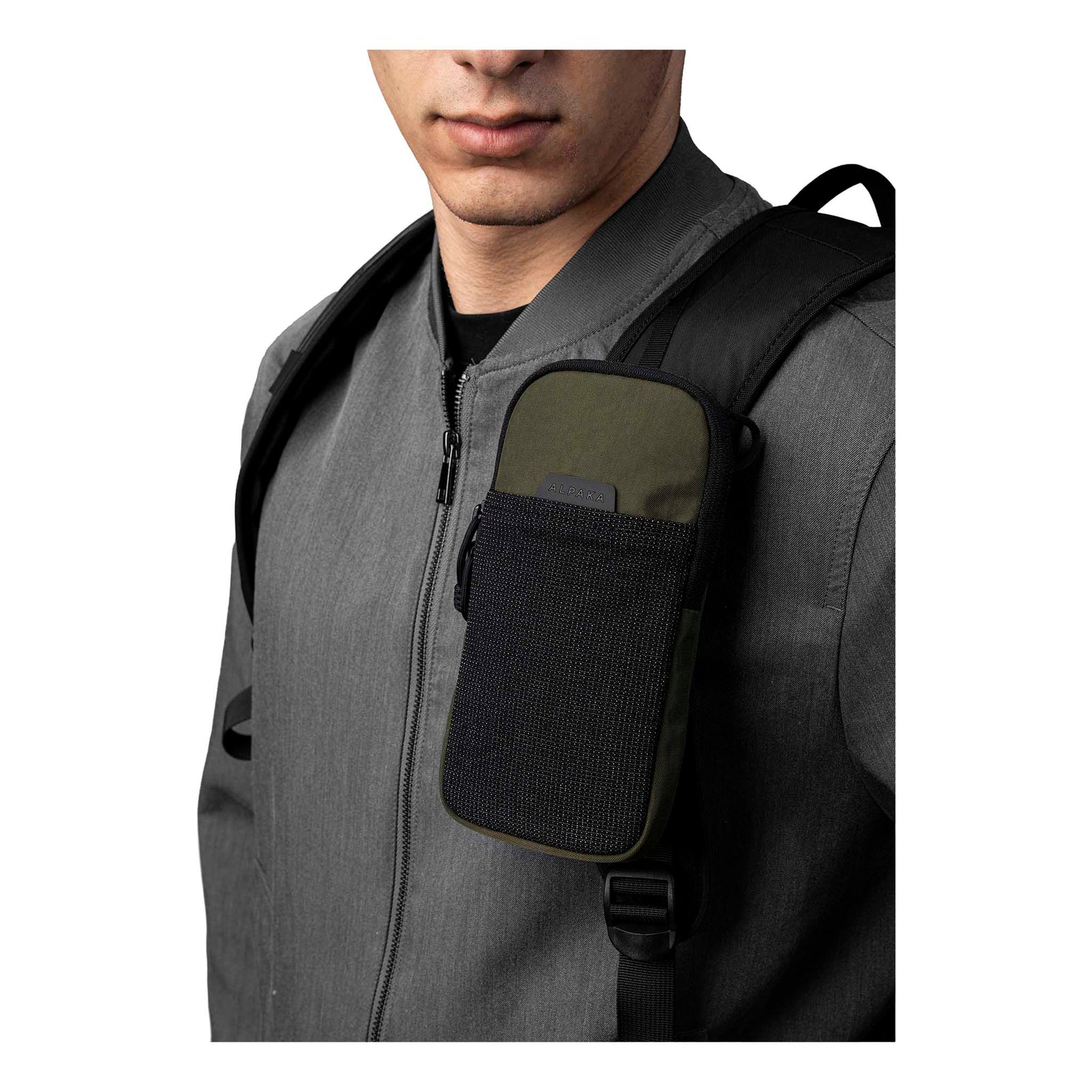 Modular Shoulder Pocket Slim Alpaka AD010920531 Phone Pockets Slim / Green | Axoflux 400D Washed Nylon