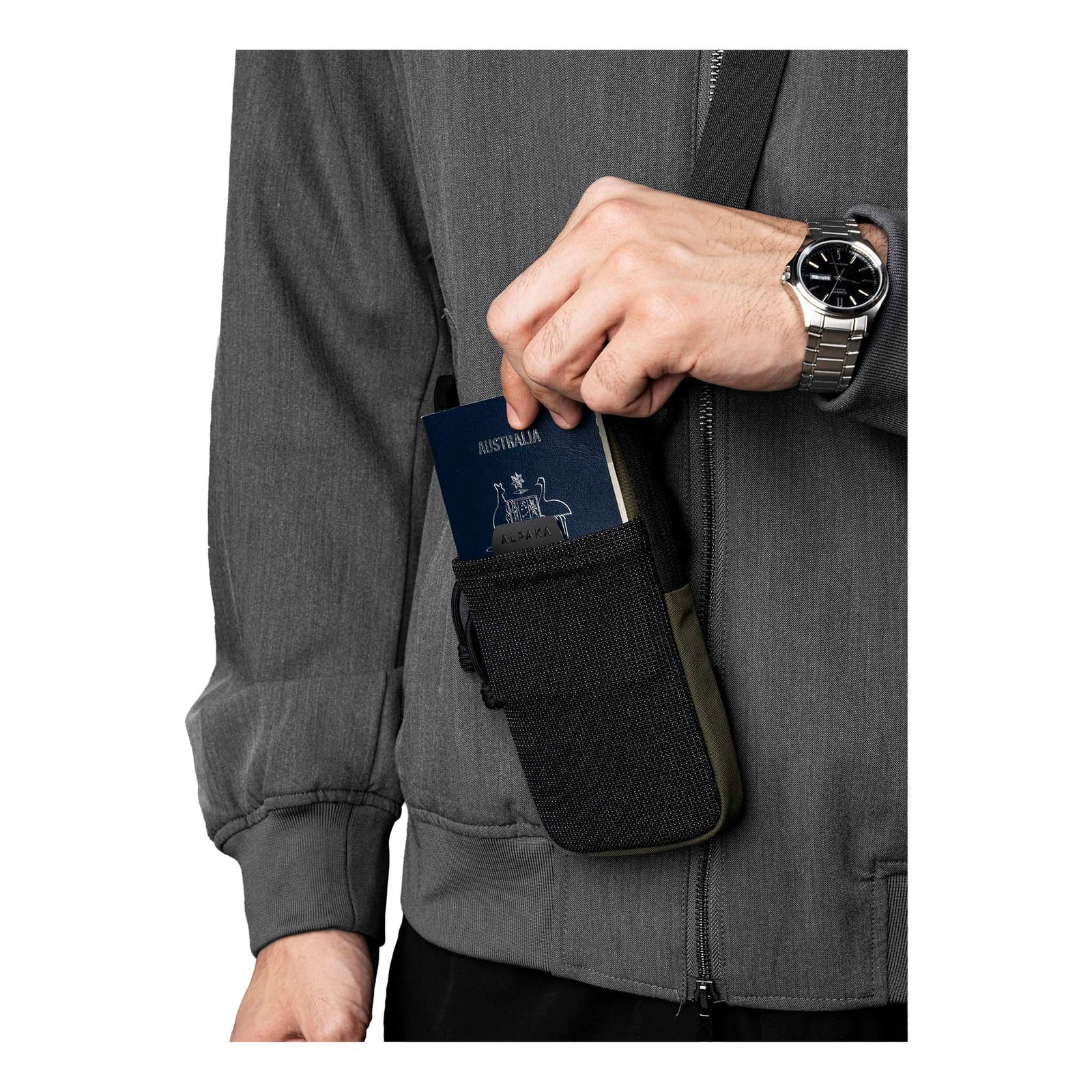 Modular Shoulder Pocket Slim Alpaka AD010920531 Phone Pockets Slim / Green | Axoflux 400D Washed Nylon