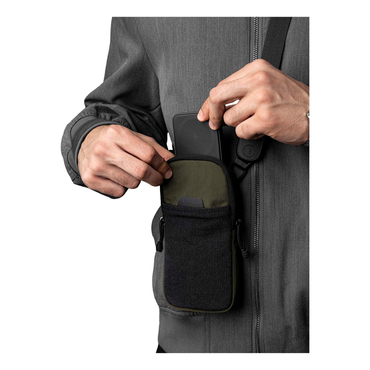 Modular Shoulder Pocket Slim Alpaka AD010920531 Phone Pockets Slim / Green | Axoflux 400D Washed Nylon
