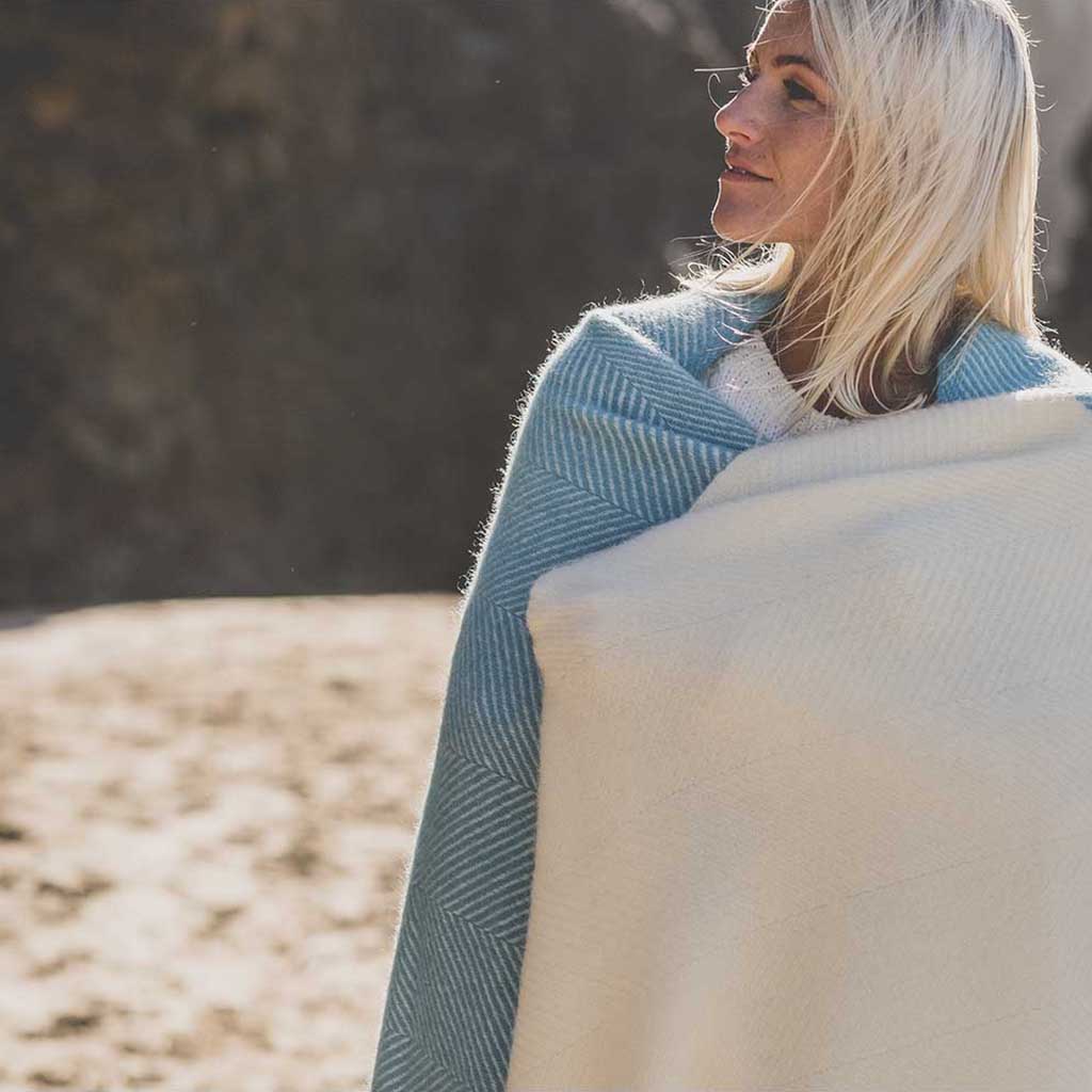 Atlantic Blankets Blue Noon Wool Blanket WildBounds UK