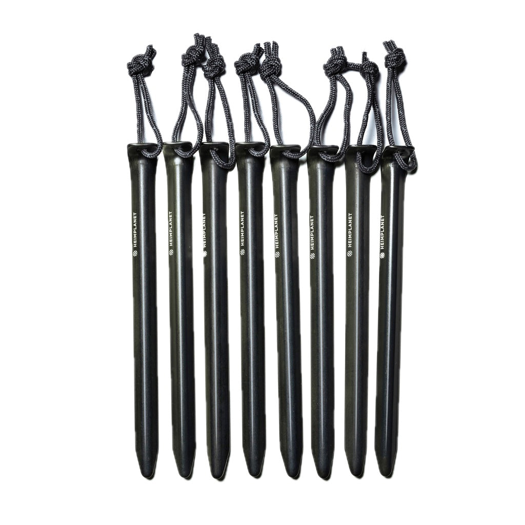 V-shaped Aluminum Tent Pegs HEIMPLANET T020098 Tent Stakes 8-Pack / Anthracite Anodized