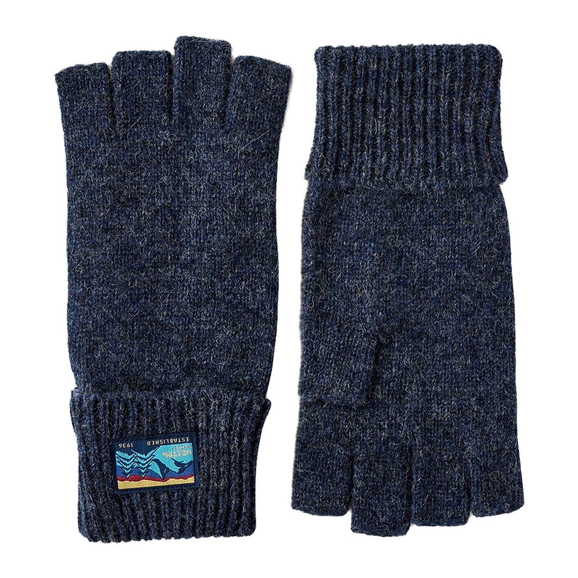 Hestra | Raggwool Half Finger | Fingerless Wool Gloves | Navy