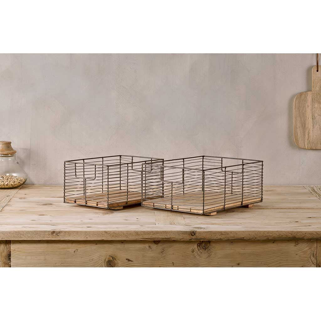 Kochi Iron & Mango Wood Baskets nkuku KO0301 Baskets Set of 2 / Brown