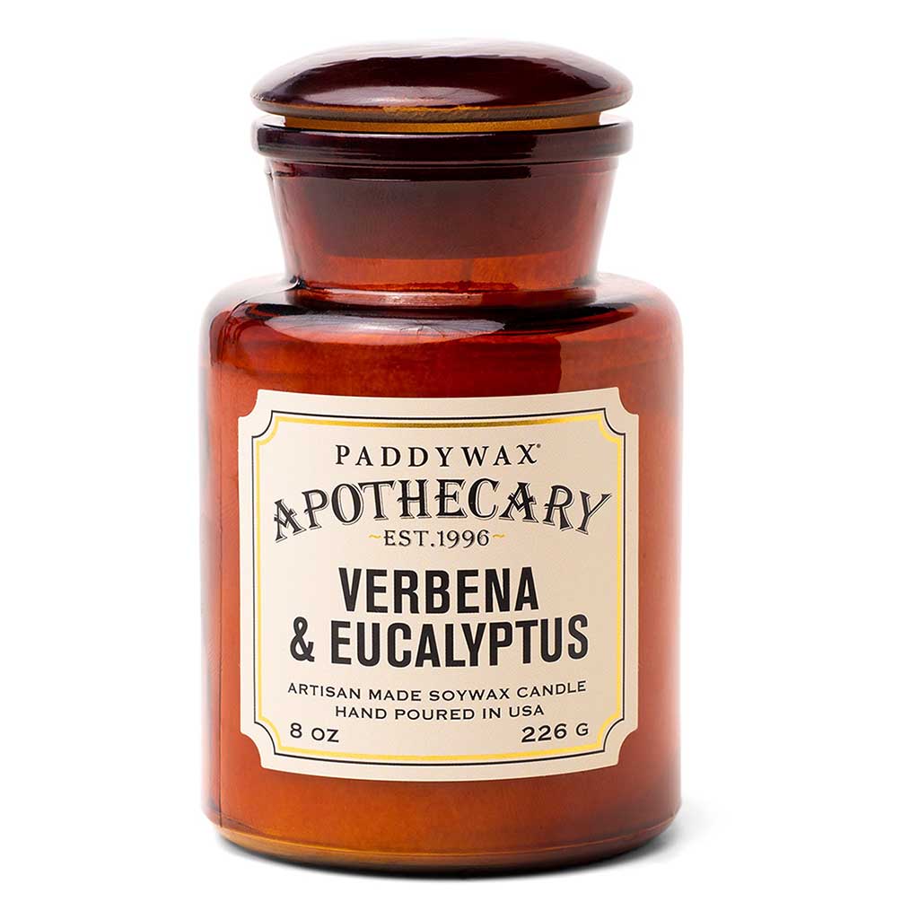 Apothecary Glass Candle | Verbena &amp; Eucalyptus Paddywax APG805EU Candles 8 oz / Amber