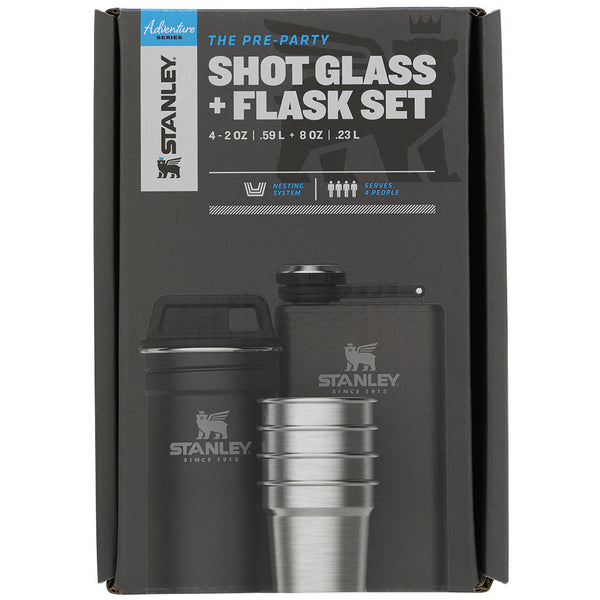 Stanley | Pre-Party Shot Glass & Flask Set | Black | Hip Flask
