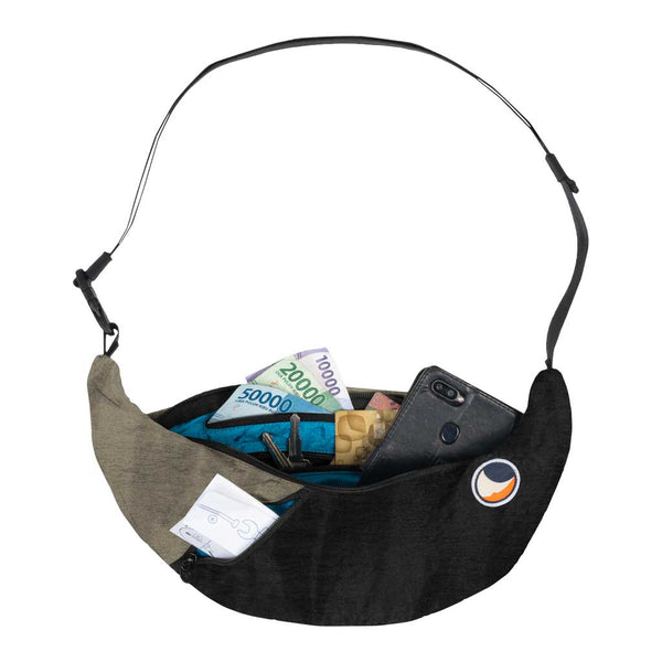 Upcycled Sling Bag Ticket To The Moon TMSLB0741 Sling Bags One Size / Black/Natural Beige