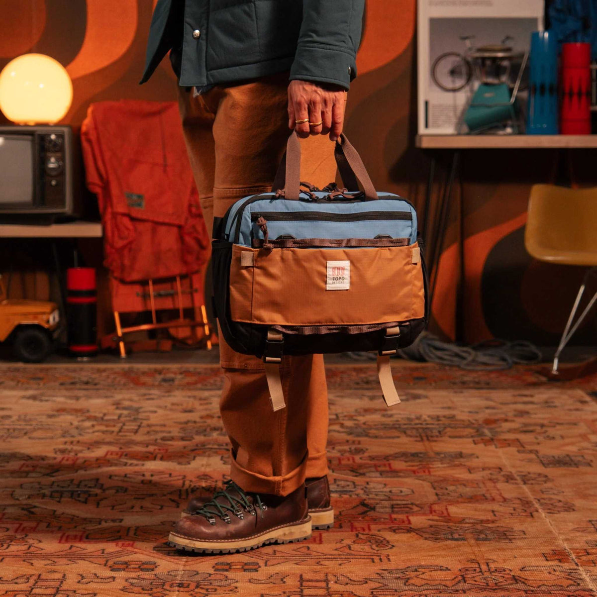 Mountain Cross Pack Topo Designs 932425450000 Sling Bags 17L / River Blue/Brown Oak
