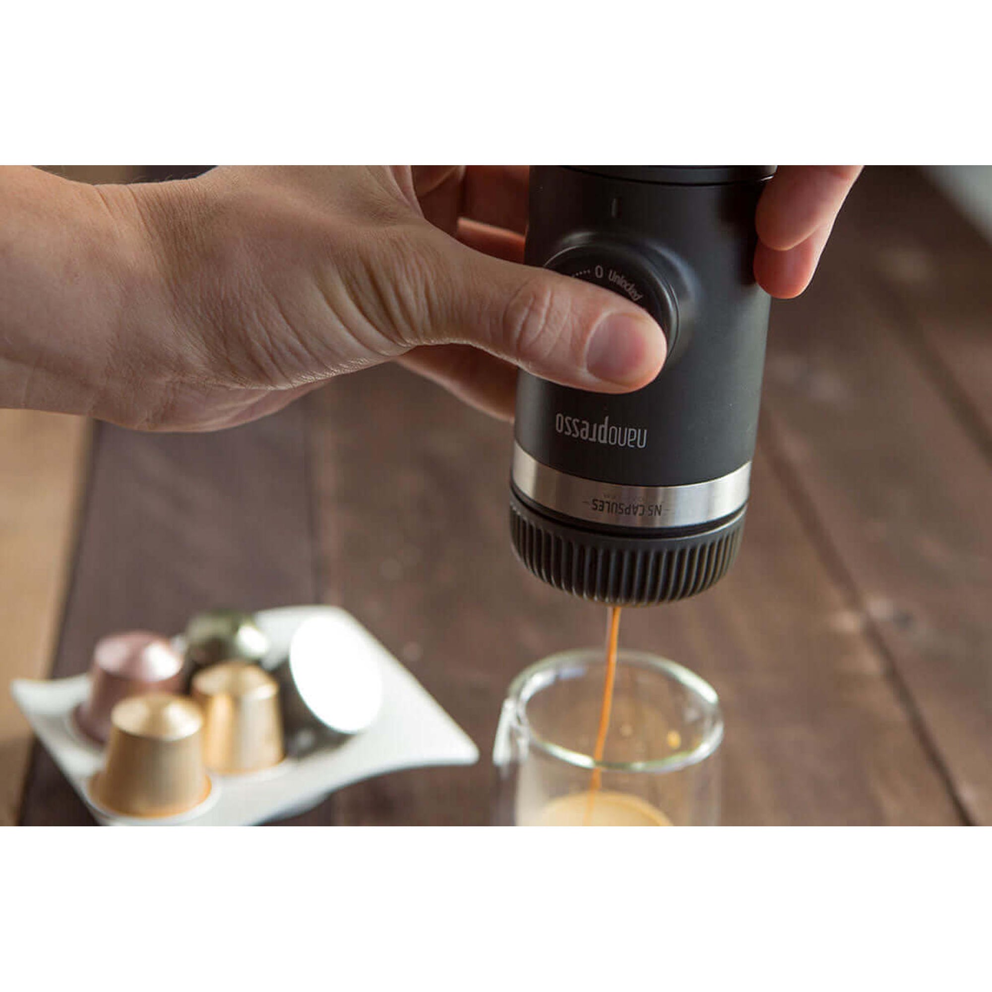 Wacaco | Nanopresso + NS Adapter | Capsule Coffee Maker | Black