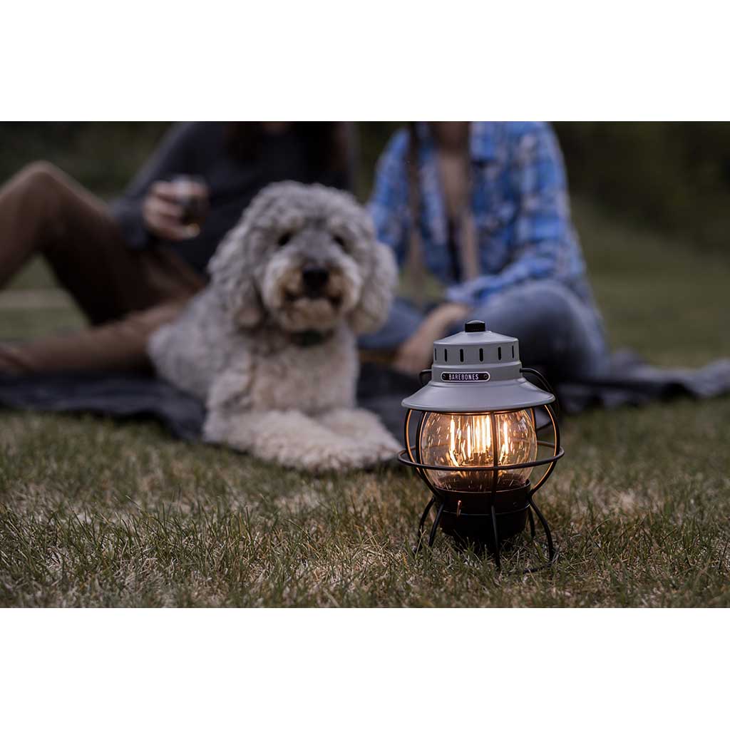 Lantern Railroad Barebones Living Grise Métal - LED 200 Lumens, Rechargeable USB, Design Vintage