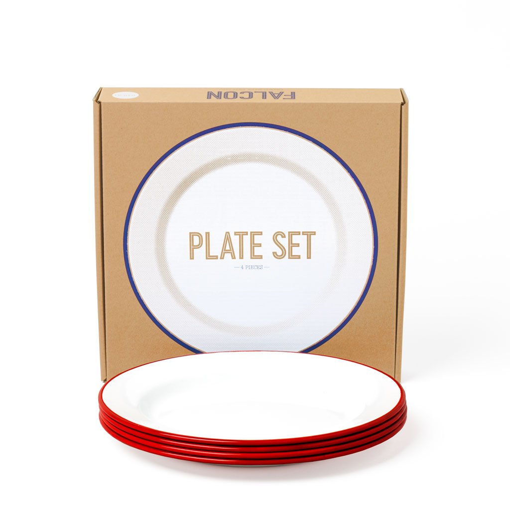 Falcon Enamelware Plates (Set of 4) Enamel Picnic Plates Red