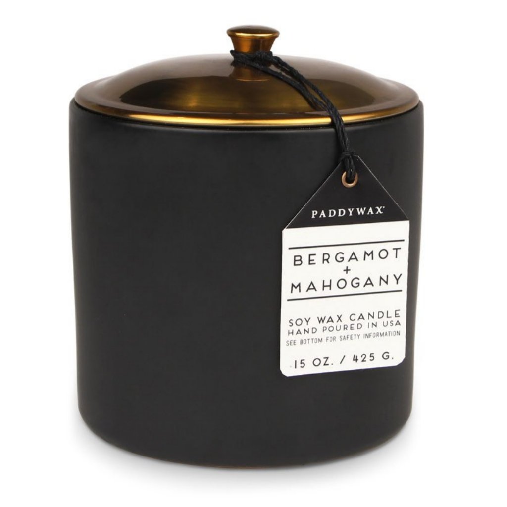 Hygge Ceramic | Bergamot &amp; Mahogany Paddywax PWHY1503 Candles 15 oz / Black