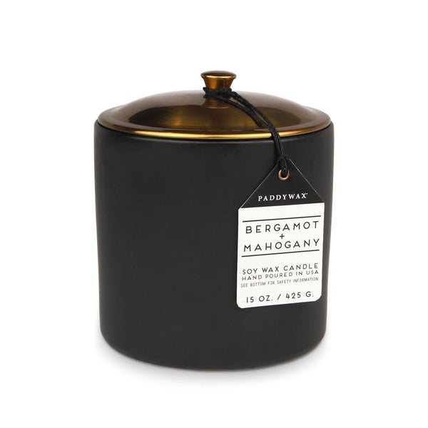 Hygge Ceramic | Bergamot & Mahogany Paddywax PWHY1503 Candles 15 oz / Black