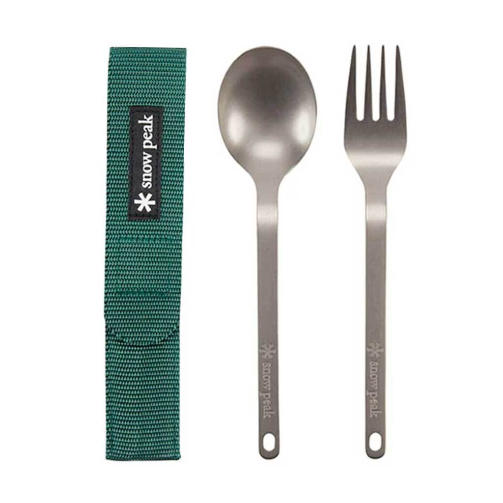 Titanium Fork &amp; Spoon Set Snow Peak SCT-002-GRN Cutlery Sets One Size / Green
