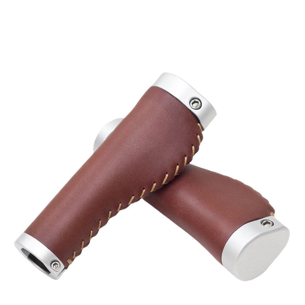 Temple Cycles Ergonomic Leather Grips Handlebar Grips, Dark